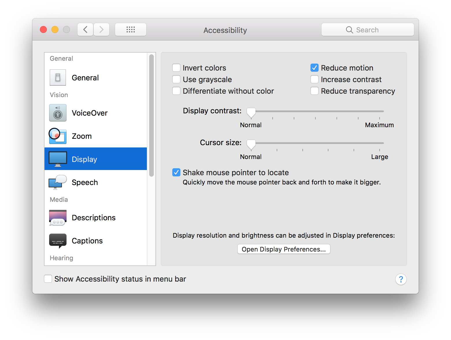 Reduced motion option in accessibility settings from macOS