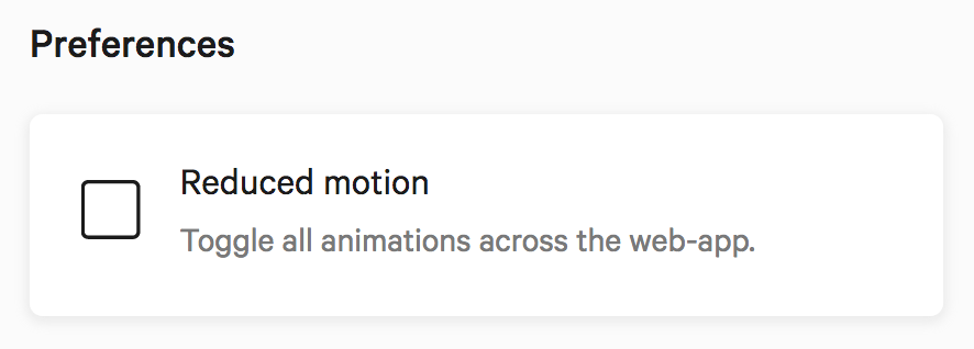Checkbox to toggle the reduced motion mode